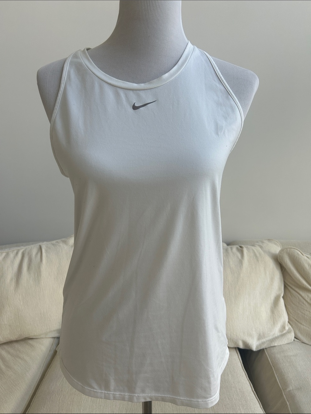 Nike White Sleeveless Athletic Tank with Gray Swoosh women’s